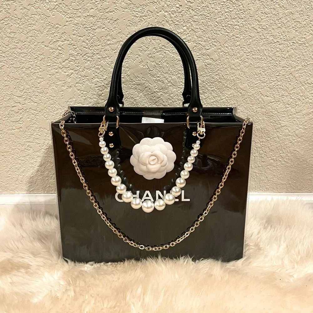 Chanel Medium Shopping Bag Tote with PVC/TPU Cover and Crossbody Chain